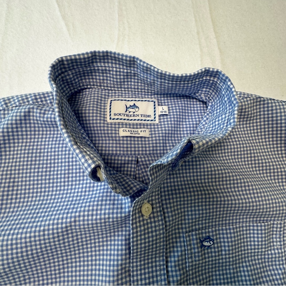 Southern Tide Blue Gingham Boys Button Down Shirt